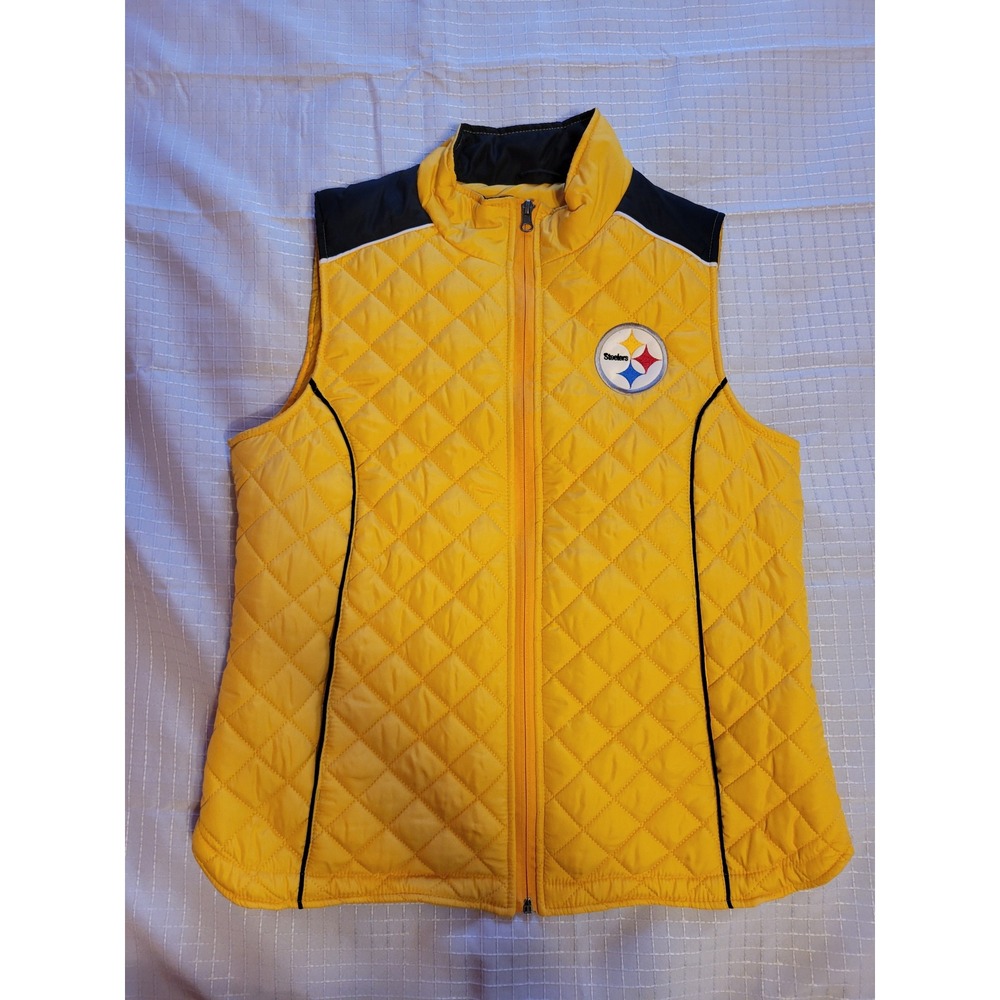 NFL Team Apparel Pittsburgh Steelers Quilted Vest Womens Medium Yellow Black Zip